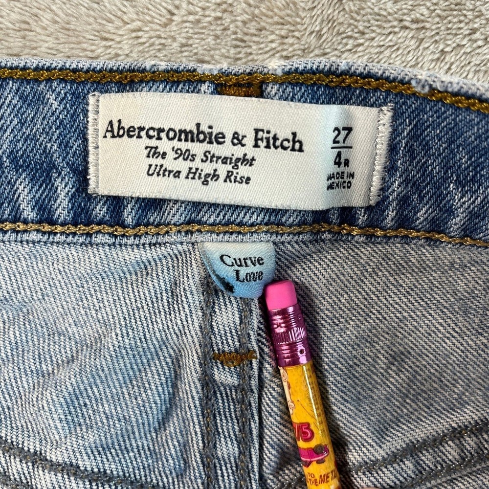 Abercrombie & Fitch The 90s Straight Jeans Women 27/4R Blue Curve Love Mom Jeans - Picture 4 of 9